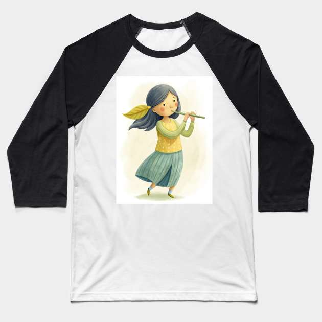 Flute Playing cute girl Baseball T-Shirt by osmansargin